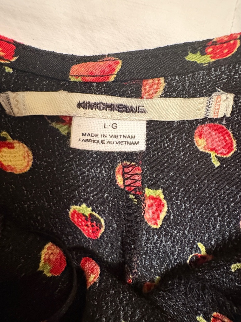 Kimchi Blue Black Mini Dress with Red & Gold Strawberry Print L - Picture 7 of 8